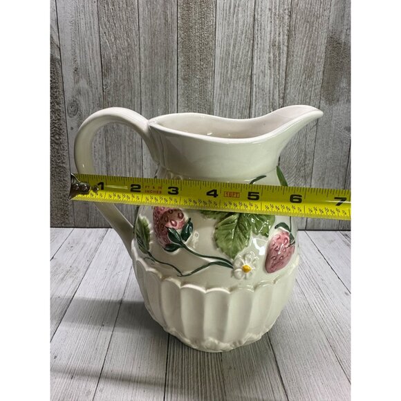 Vintage Neuwirth Pitcher Jug Porcelain Embossed Strawberry 8" Tall Portugal - Picture 5 of 6
